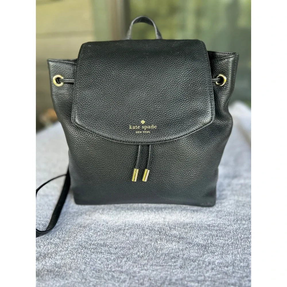 Kate Spade NY Mulberry Street Breezy Black Pebbled Leather Designer Backpack